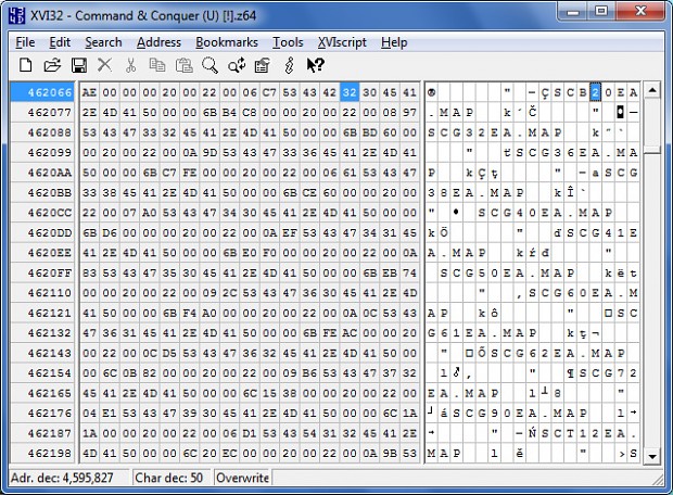 Hexadecimal editing of c&c nintendo 64 rom