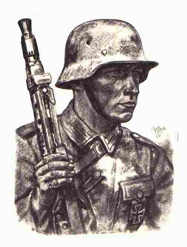 A German soldier drawing