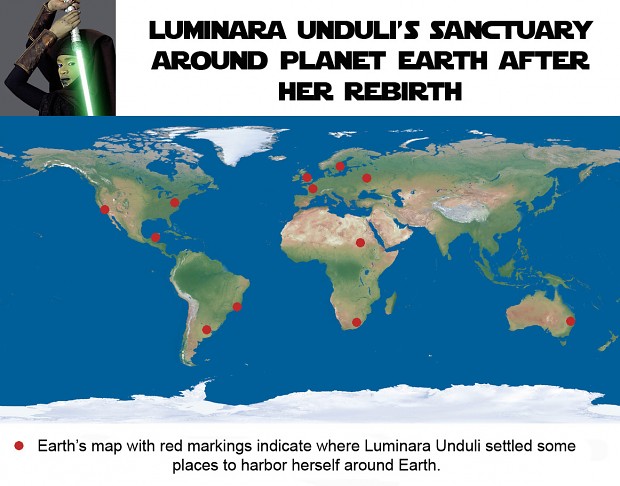 Luminara's sanctuary locations on Earth