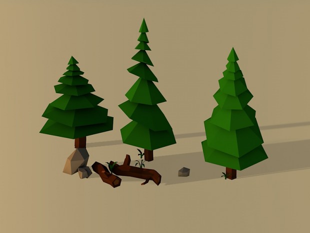 Low Poly Pine Forest Set