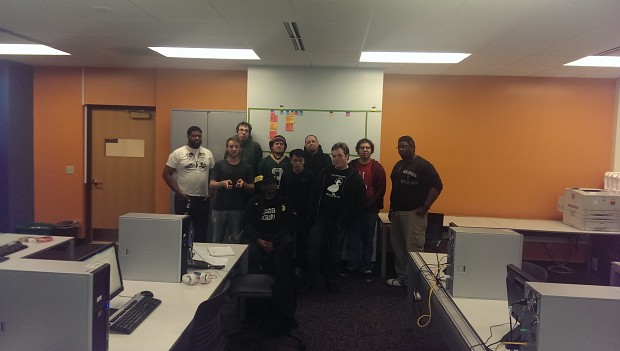 Team members in front of our sprint 0 scrum board