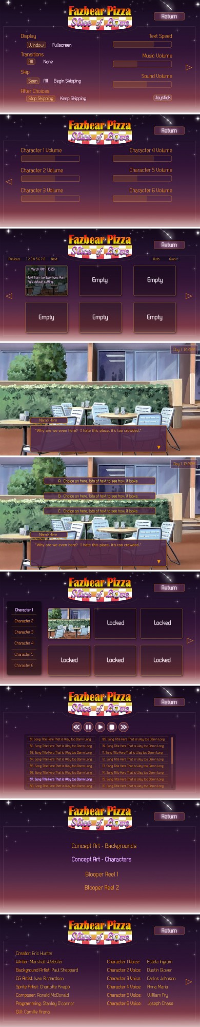 Fazbear Pizza: Slice of Life Gui Screens