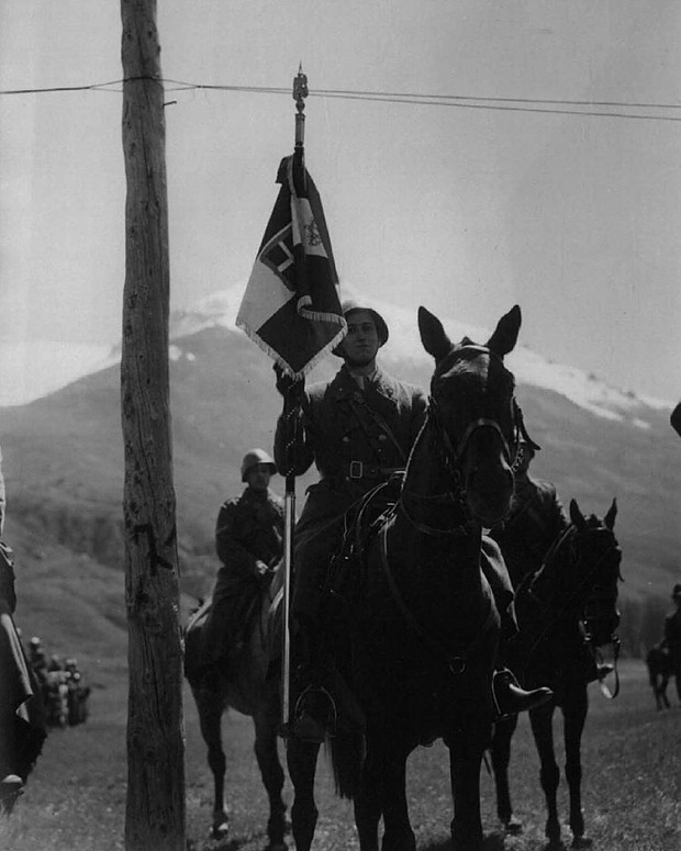 Italian flag-bearer on horseback