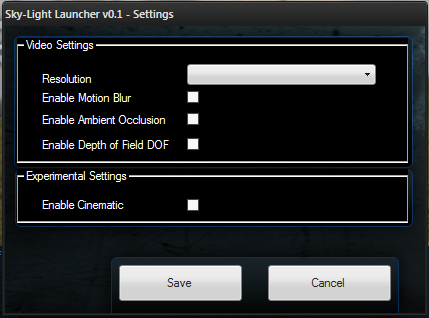 Settings Page of the Game Launcher v0.1