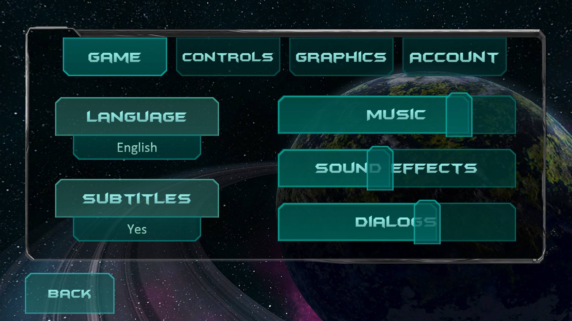 Fractal Space Options Menu