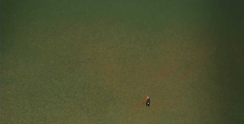 Our first (almost) empty canvas. Nothing but a simple noise-based texture and our main character, Ferguson.