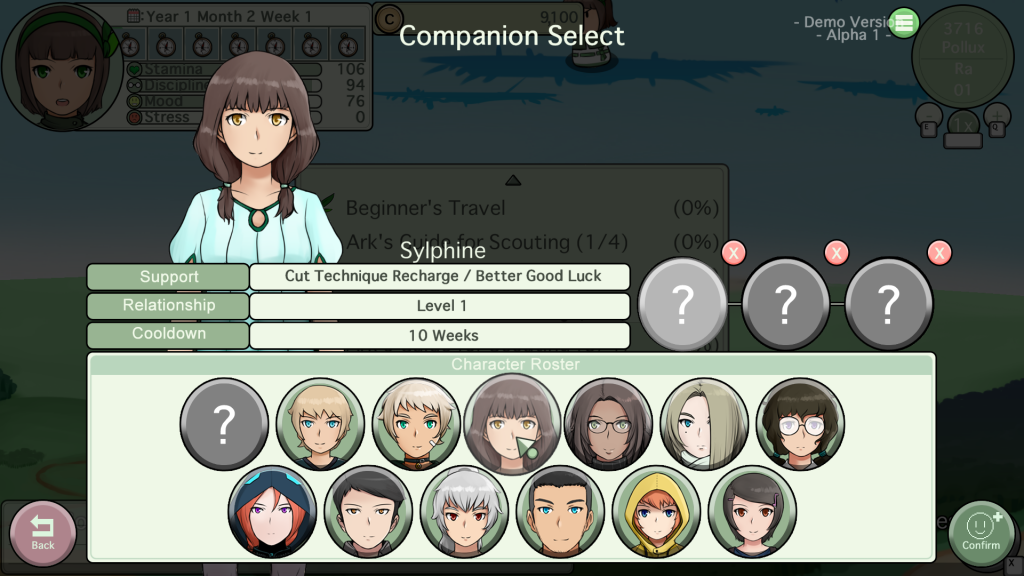 Companion Select screen to choose Companions for Exploration.