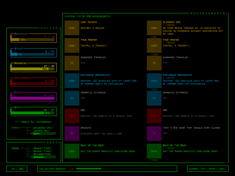 Achievements+ - Displays stock, DLC, and custom mod achievements on a menu  screen and shows a popup when you earn one. (by @xen-42)