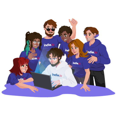 An illustration of the indie.io team working together