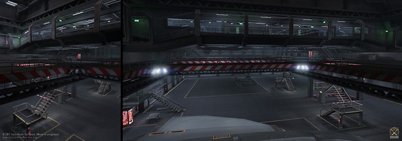 First in-game environment test created back in 2004 (UT2003) of the twin docking bays and maintenance areas inside the Attack and Insertion Vessel class space carriers. We are so looking forward to recreating this in full next-gen glory in Unity sometime in the future.