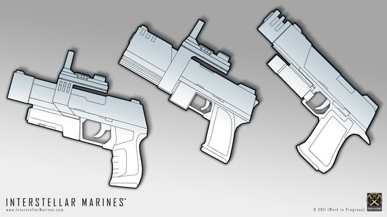 Nostalgia-trip; three initial pistol concepts I did (hence the low quality) back in 2003 when Nics, Gert and I was slowly getting started. From left stable, 3-round burst and high caliber models. Heavily inspired by real-life counterparts,can you guess which?