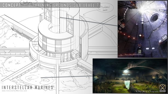 Blueprint overview detailing how we're envisioning the various artificial training cave arenas and sub-levels of Deadlock to be structured. The facility blueprint and the cave concept comes from the hand of ScribbleHEAD and the silo concept is one of Cottas earlier pearls.