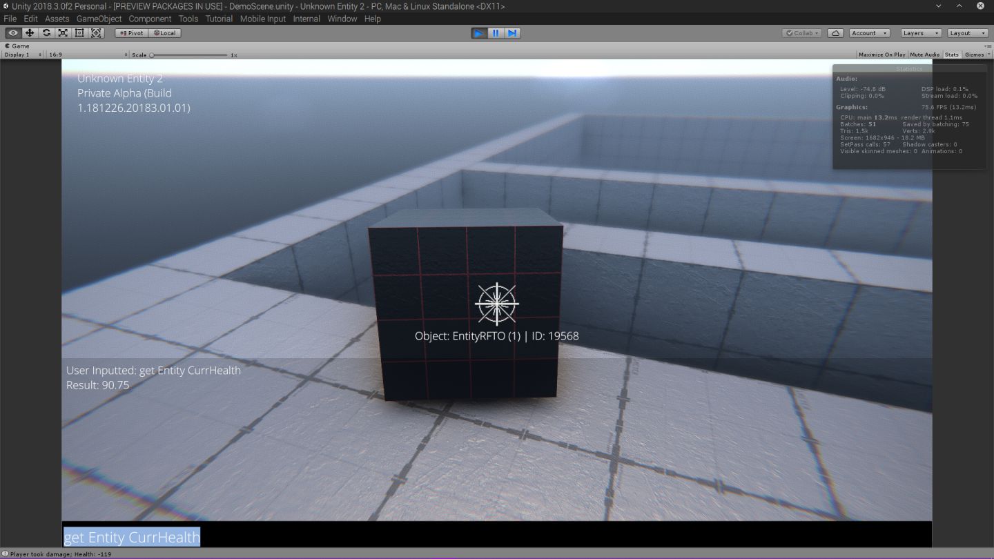 screenshot of dev console open and AI cube facing player