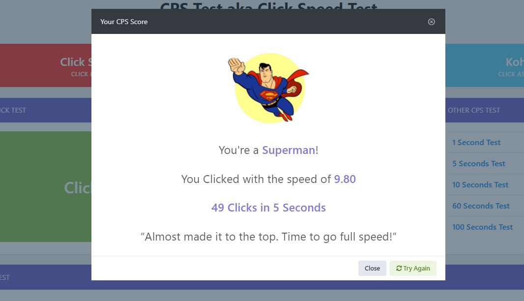 Click Speed Test 100 Seconds