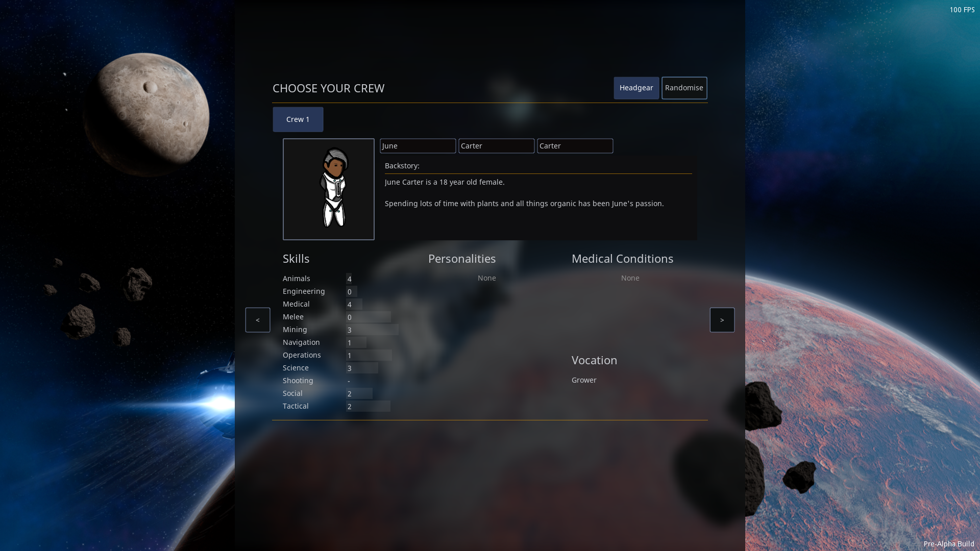 An example of the crew selection menu.