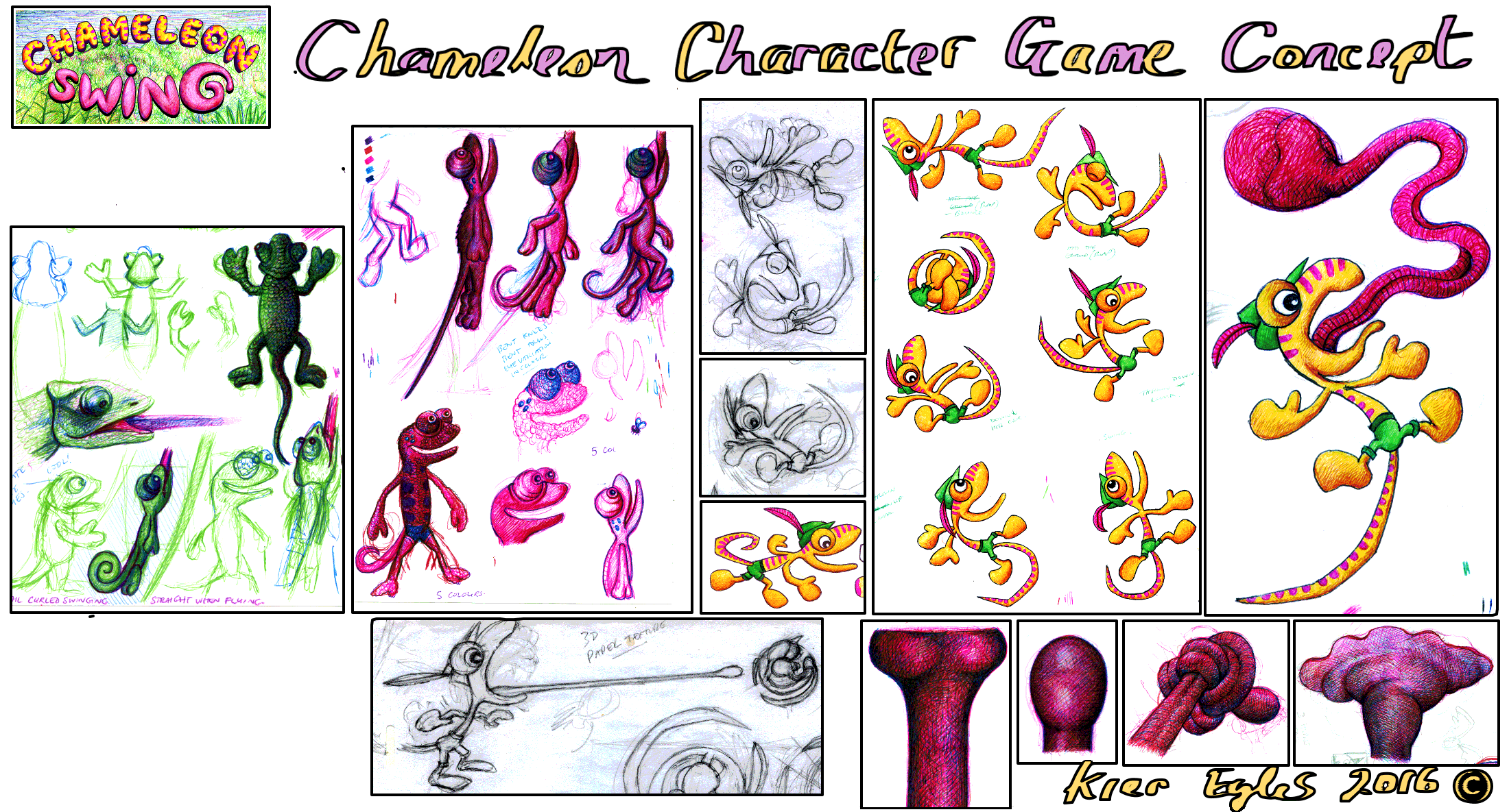 The evolution of the chameleon character from start to finish