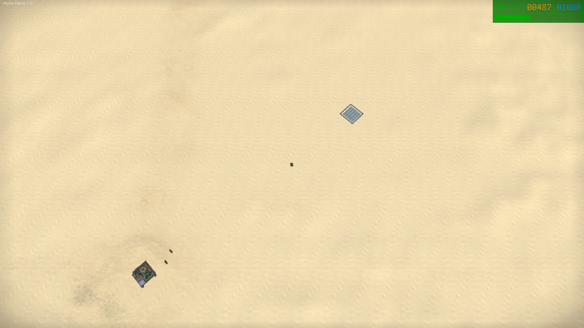 This is the player’s base (right) near a guarded mining base (left)