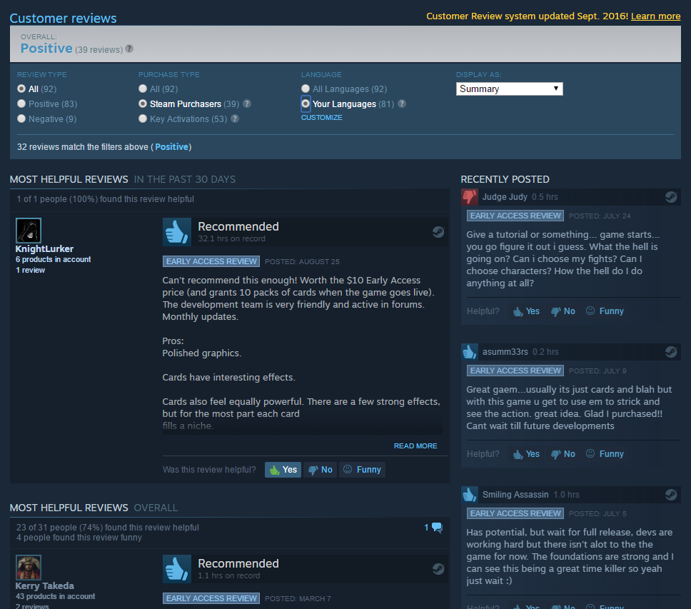 New Steam Review Page