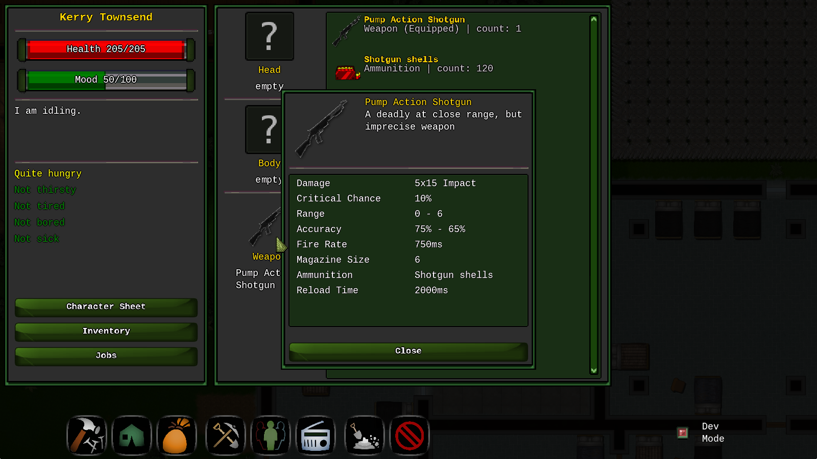individual inventory incidentally showing the weapon info panel