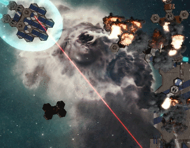 Two missile interceptor modules providing protection to the player’s fleet