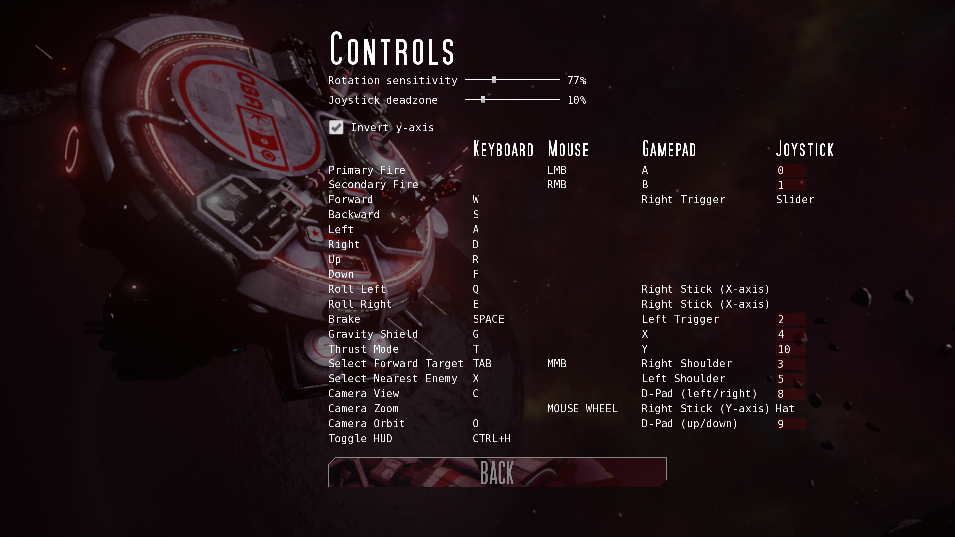 Controls-menu with joystick-mappings