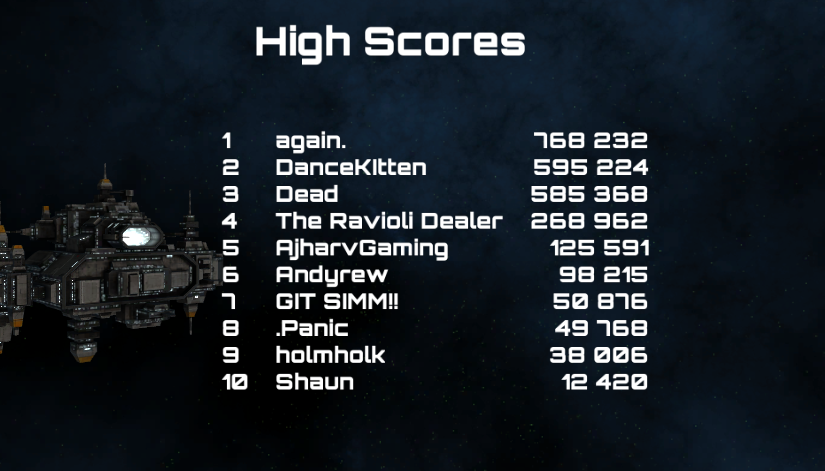 An example of what the high scores screen may look like