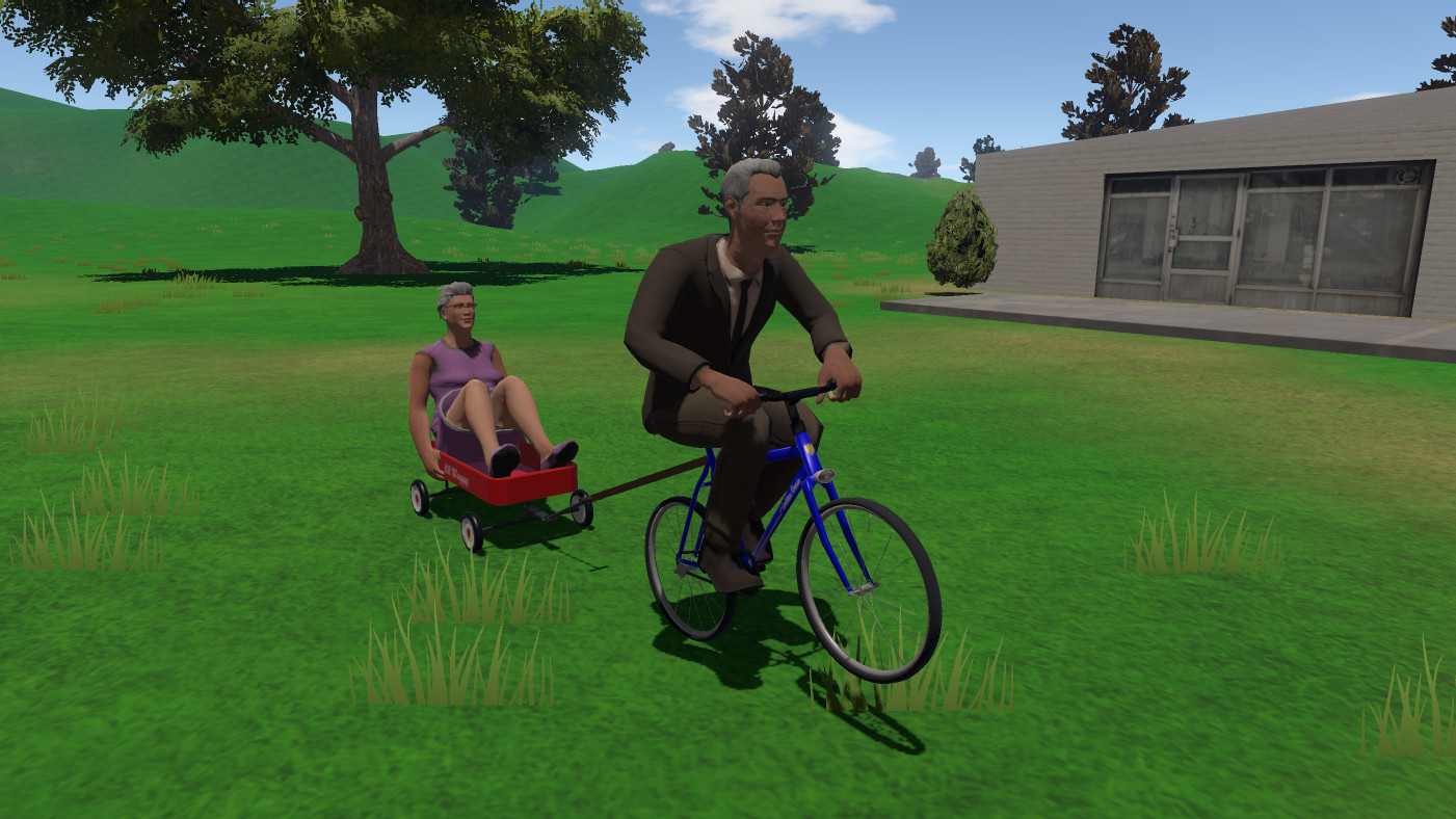 Old People on bike and wagon