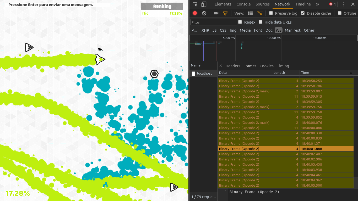 Chrome Dev Tools bandwith on Splash Wars