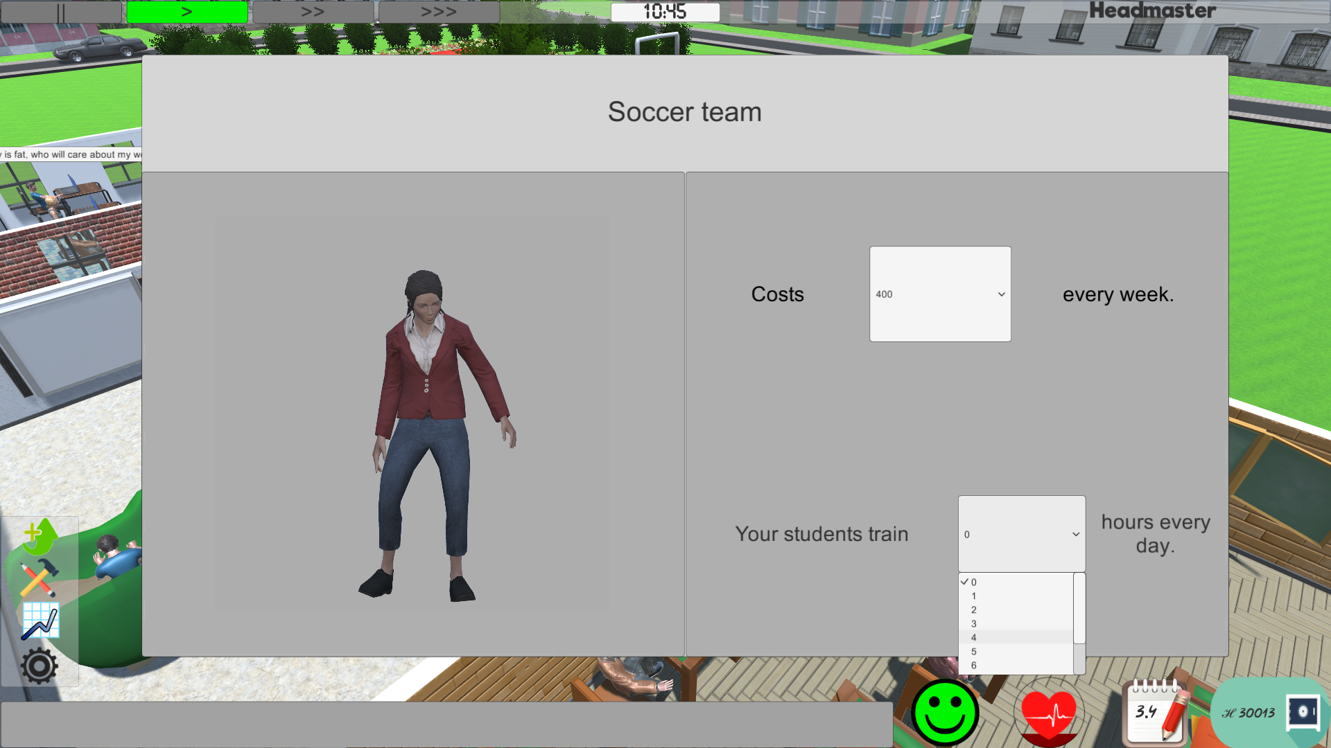 Soccer menu inside Headmaster
