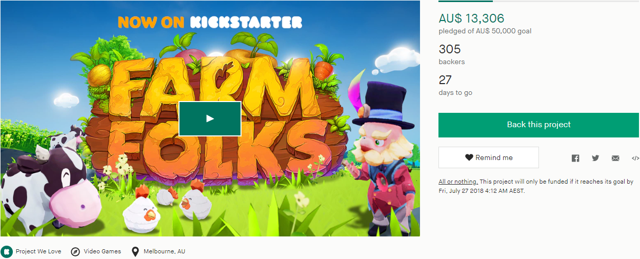 Farm Folks farming rpg game successful kickstarter cideo game 25% of the goal raised in only 48 hours two days success