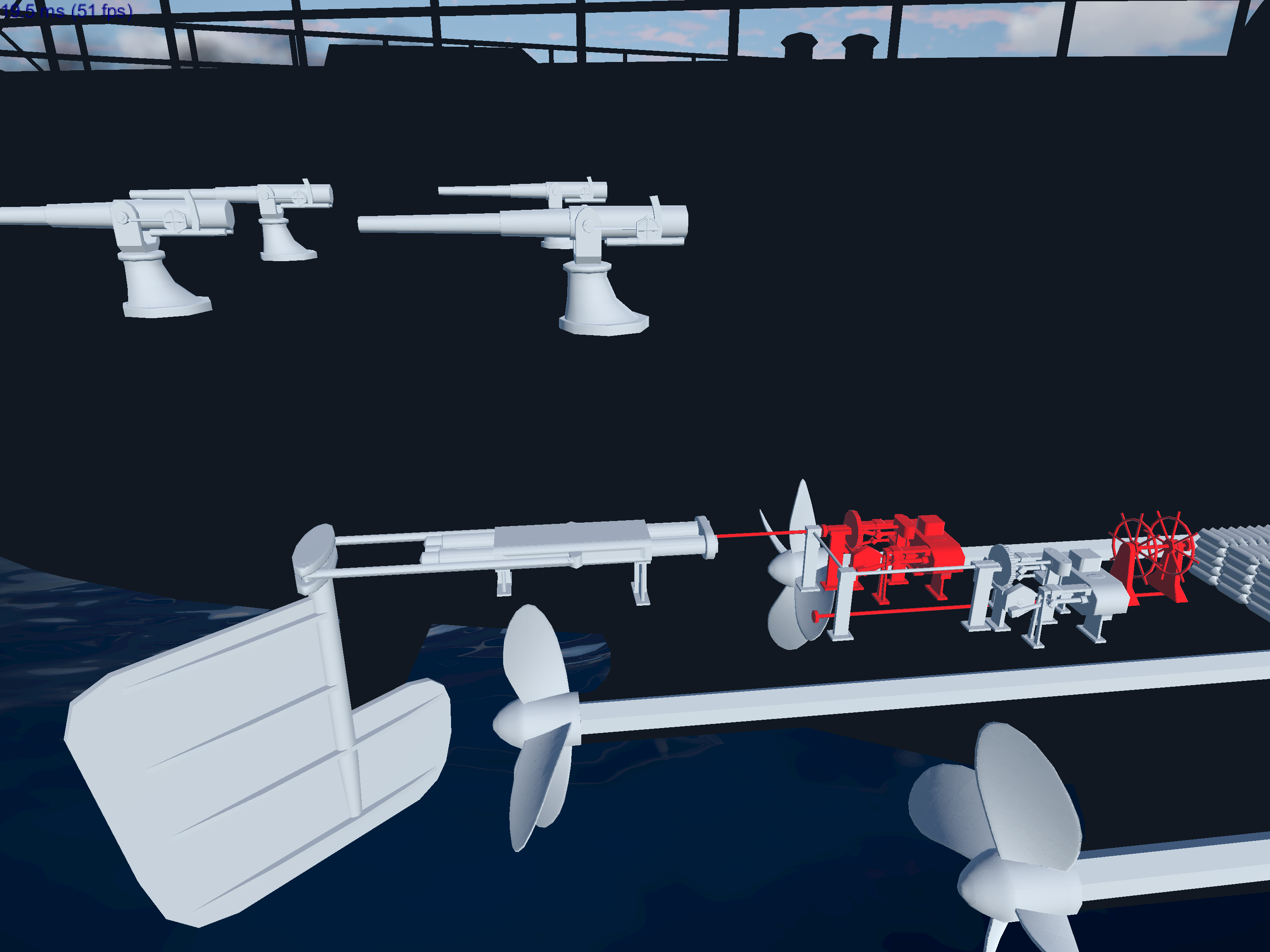 Scharnhorst X ray view. Main steering engine broken.