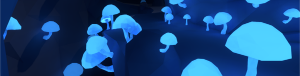 Cave filled with glowing mushrooms