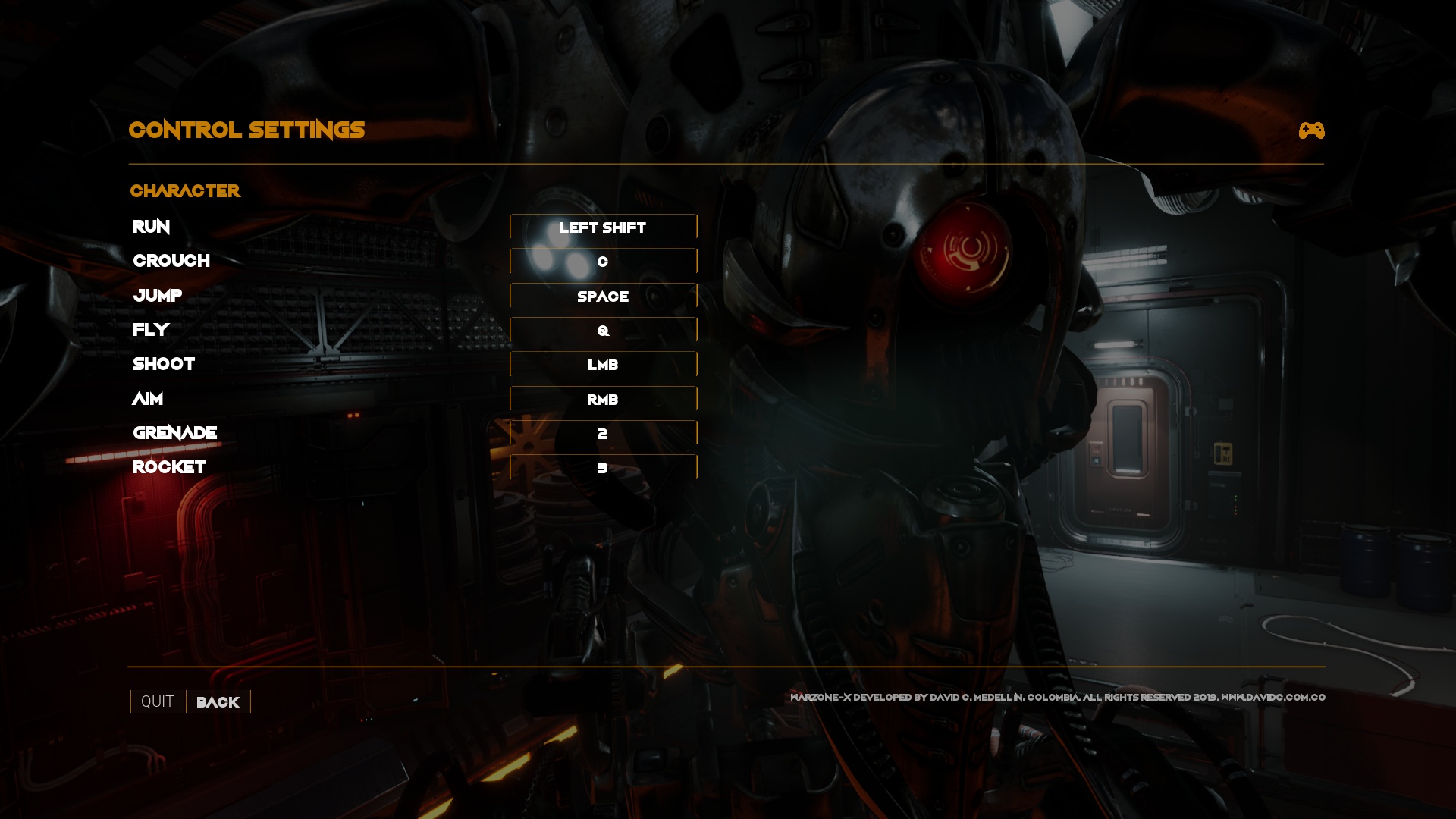 In-game settings menu