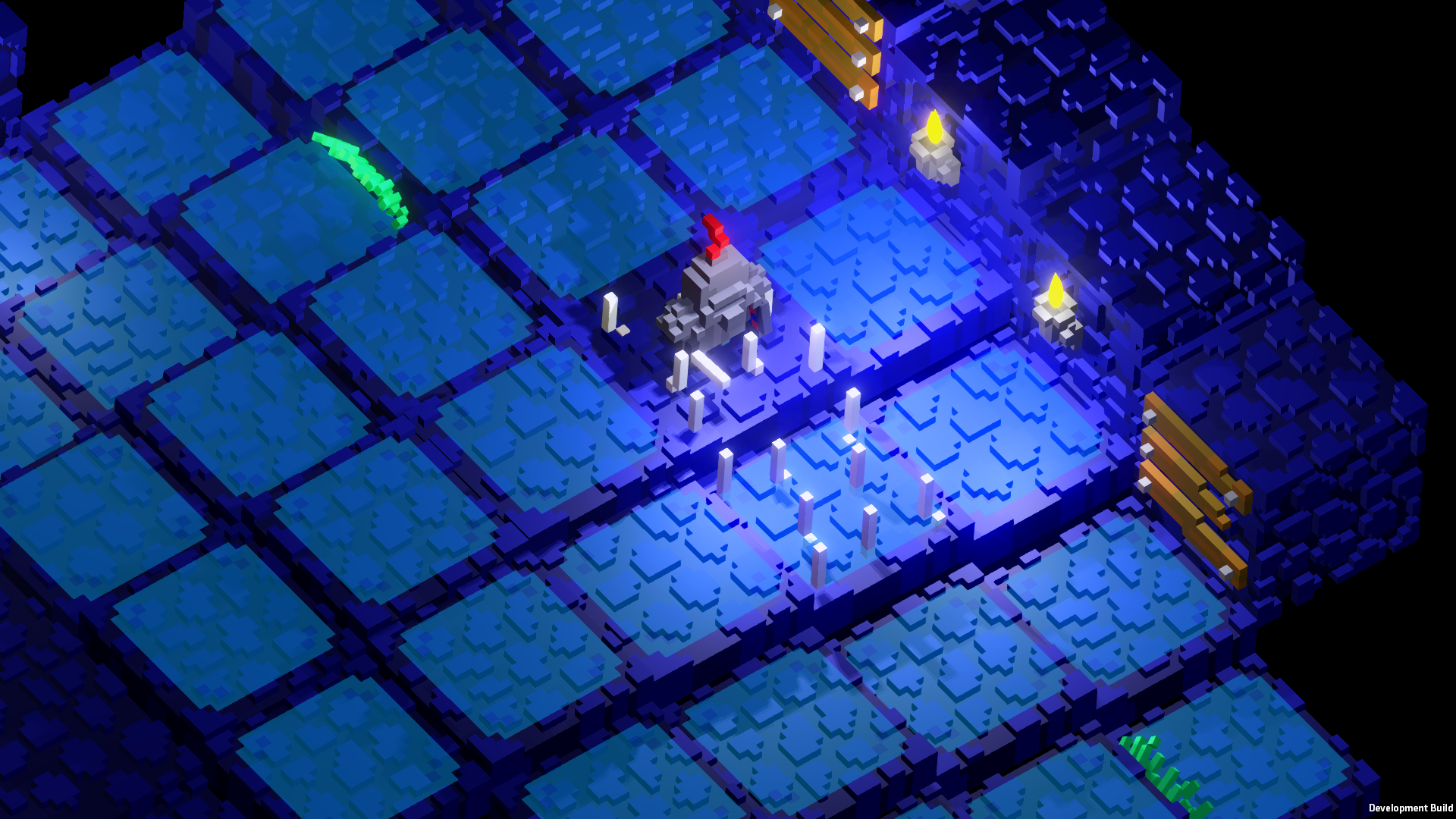 Voxel knight standing on small underground hill