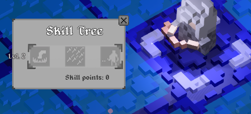 Skills are shown to the player to pick from- a ranger and blue tiles are in the background.