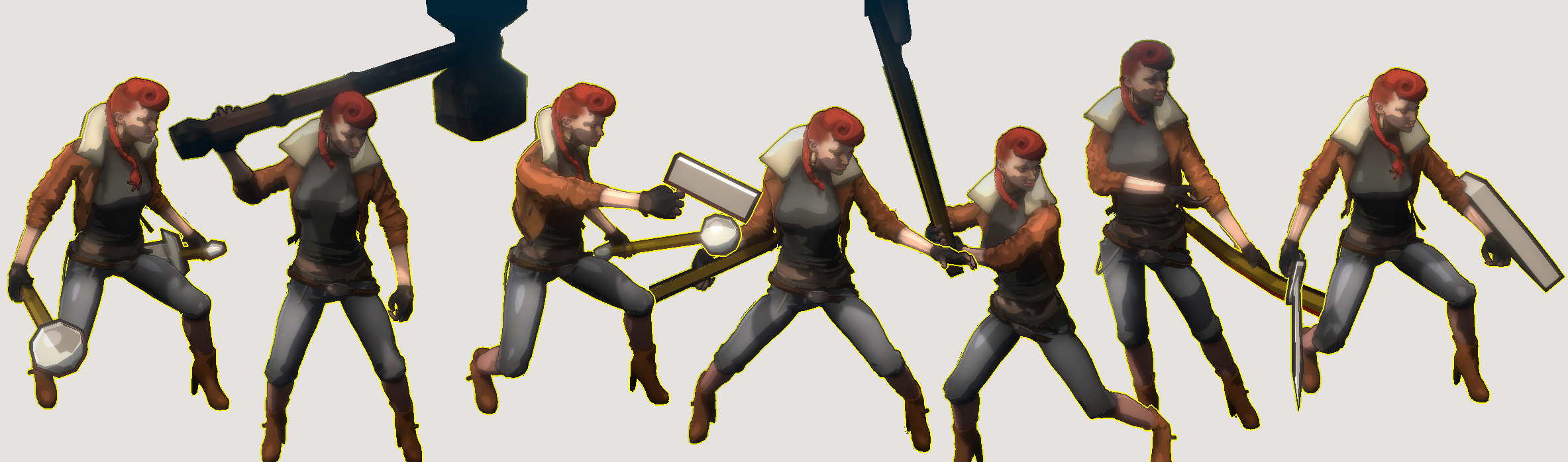 all weapon poses main character