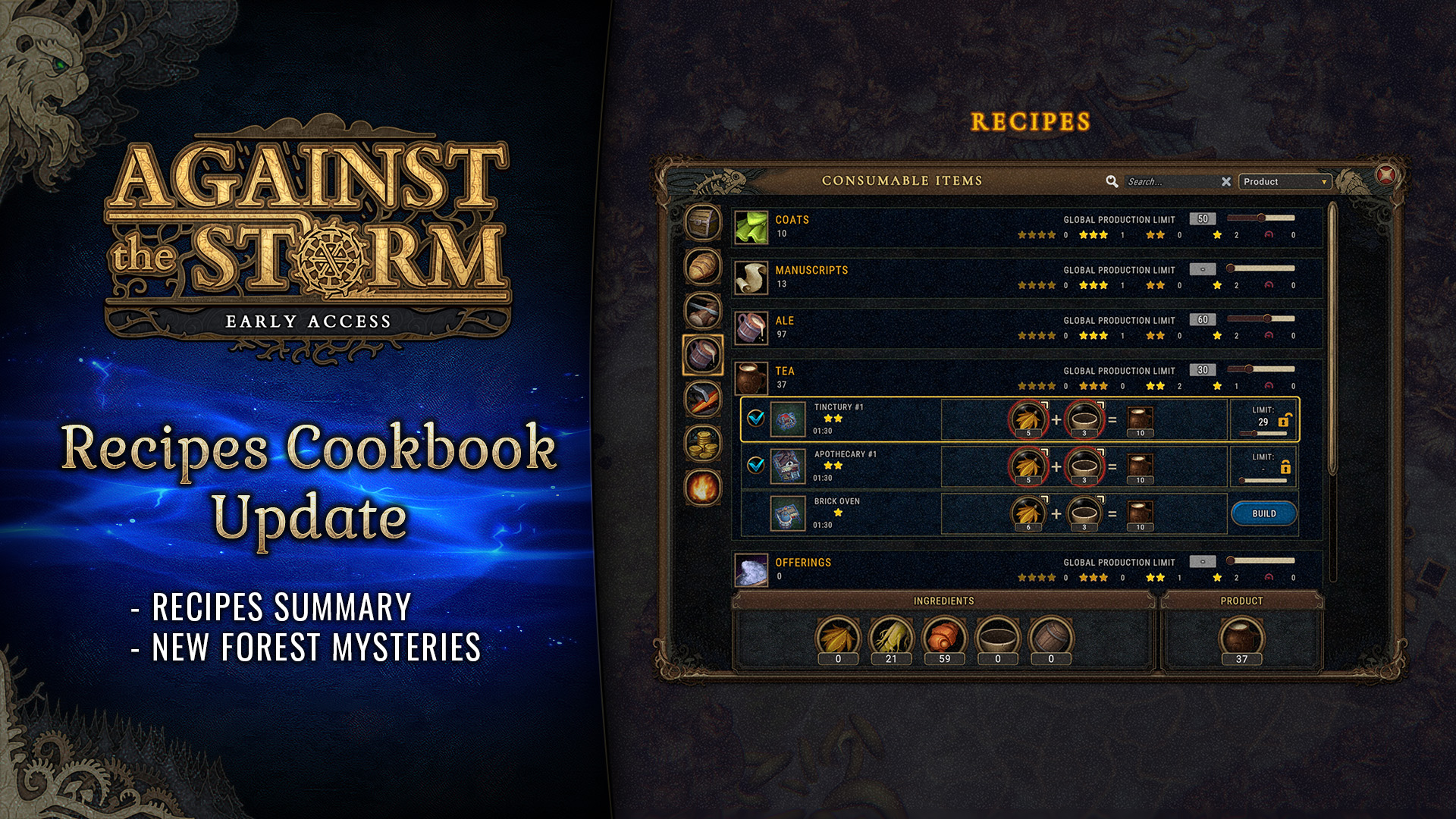 Recipes Cookbook Update out now! news - Against the Storm - ModDB