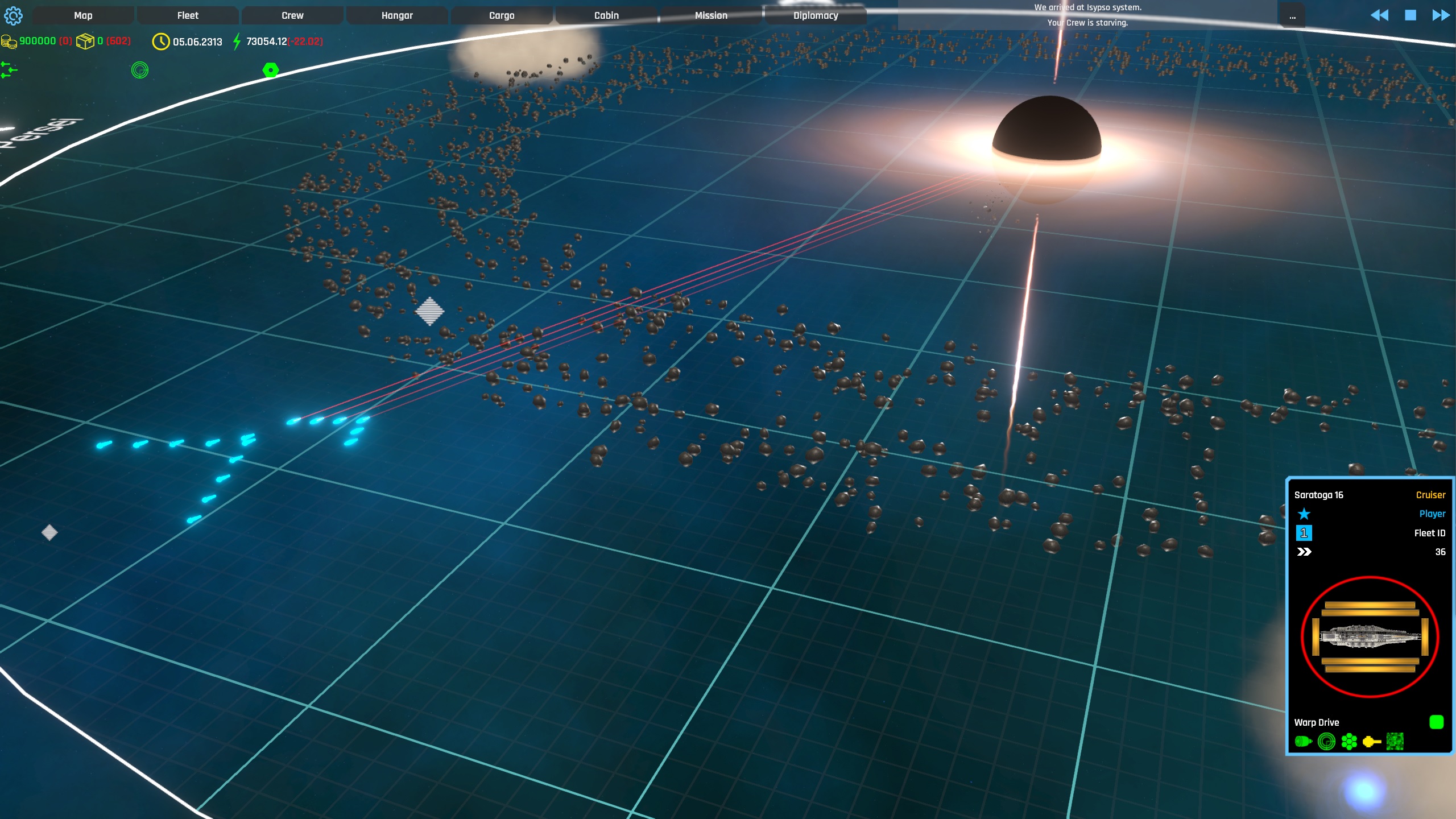 Fleet in formation is approaching a black hole.
