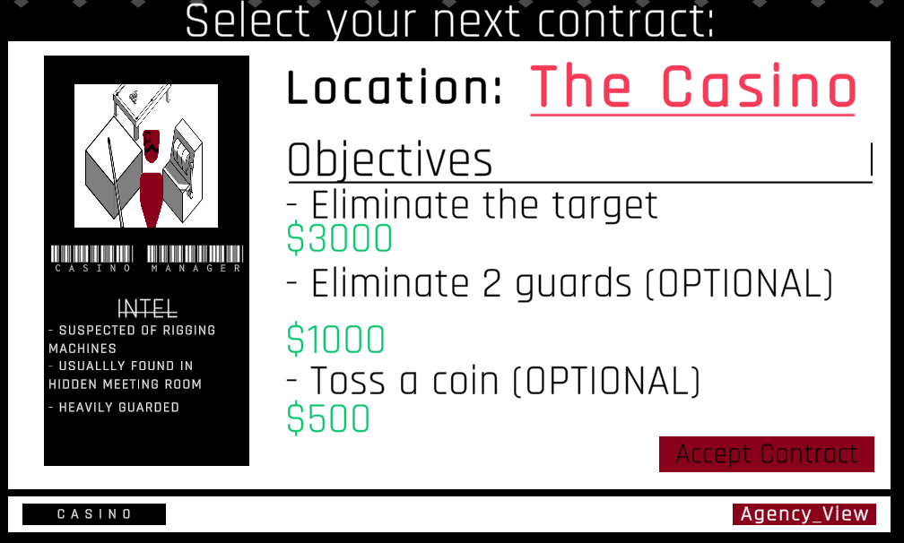 Contract display screen for Contracts