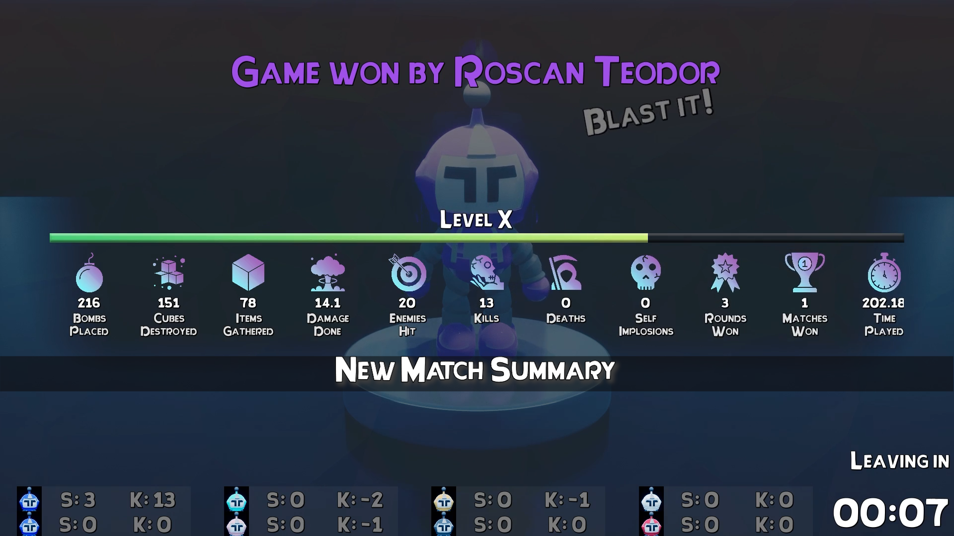 Atomic Blastman Match Statistics Summary Menu