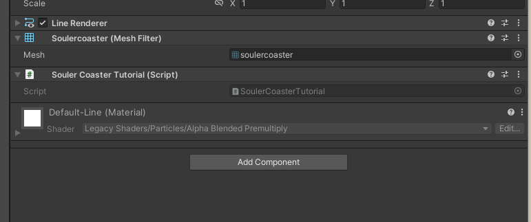 Adding the SoulerCoasterTutorial component