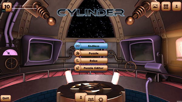An older iteration of the UI for the title screen of Cylinder