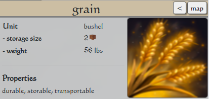 Grain is measured in bushels, each of which takes 2 space