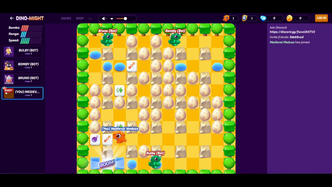 Bomberman online inspired multiplayer Dino-might
