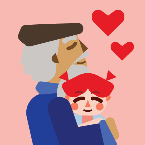 Illustration of Flopsy Ana's Beatriz and Grandfather Zé's in a Hug