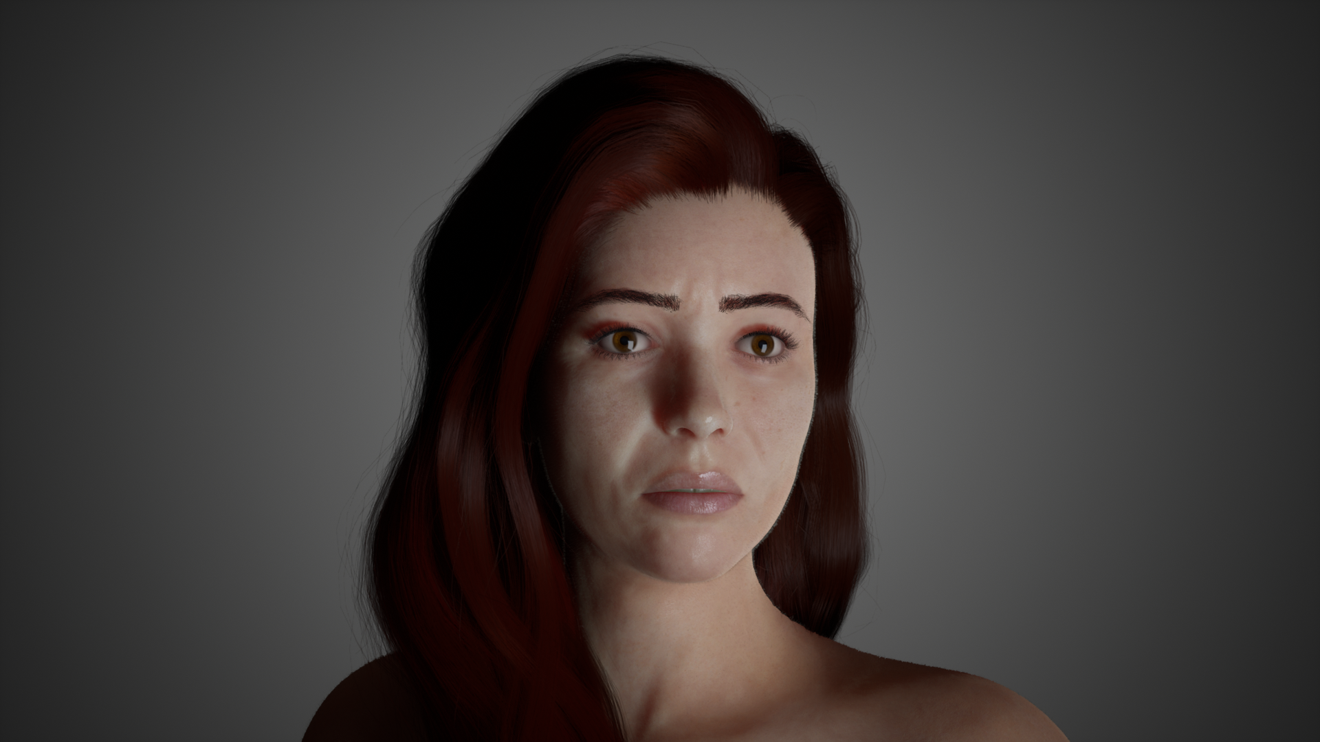 In-game footage of a female character showing facial expressions created inside our character creation tool.