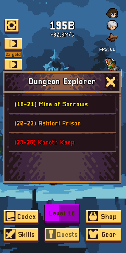 Dungeon explorer tab