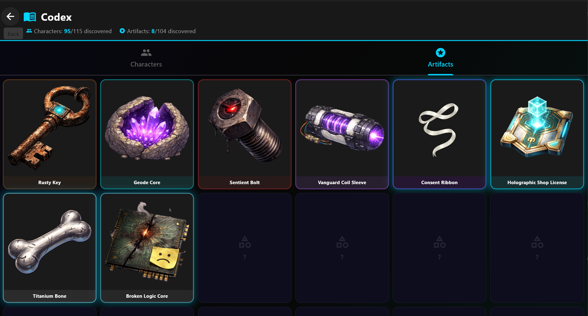 104 artifacts exist. Not all of them have been discovered.